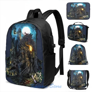 

Funny Graphic print Bloodborne - The Hunt USB Charge Backpack men School bags Women bag Travel laptop bag