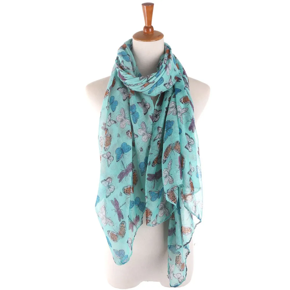 

Thin Shawls Long Retro Head Neck Silk Satin Scarf Autumn Wraps Women Ladies Butterfly Print Pattern Long Scarf Warm Wrap Shawl