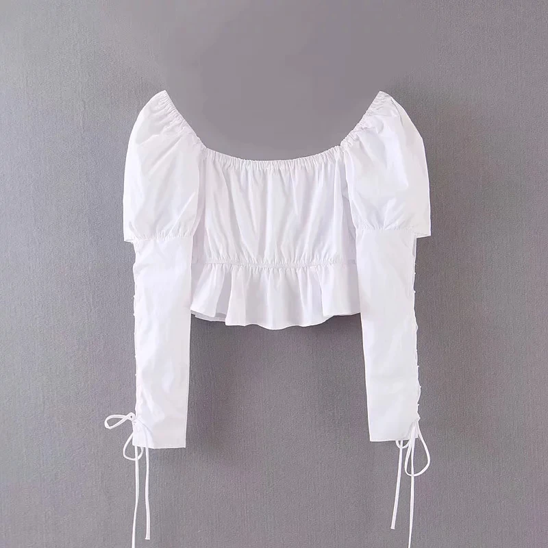 Увядшие ins Винтаж блоггер blusas mujer de moda Сексуальный Бандаж квадратный воротник кимоно короткие блузки женские топы и блузки