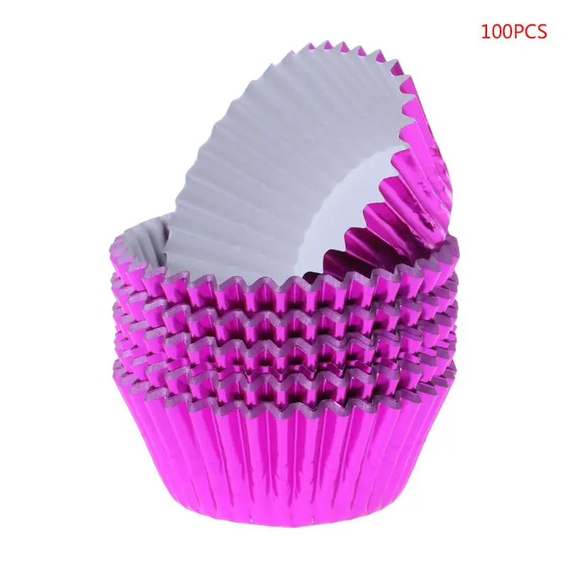100 шт бумажные чашки для кексов Алюминиевая фольга Формы для выпечки кексов вкладыши чехол для кексов - Цвет: Фиолетовый