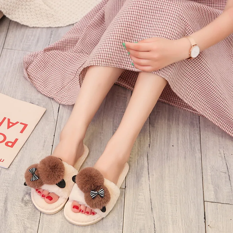 SHUJIN Female Cartoon Plush Doll Slippers Cute Ladies Cotton Indoor Shoes Women Slippers Open Toe Home Shoes New Women Footwear