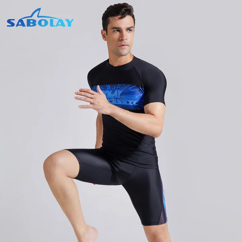 Мужская футболка для серфинга SABOLAY с коротким рукавом лайкра плотная пляжная