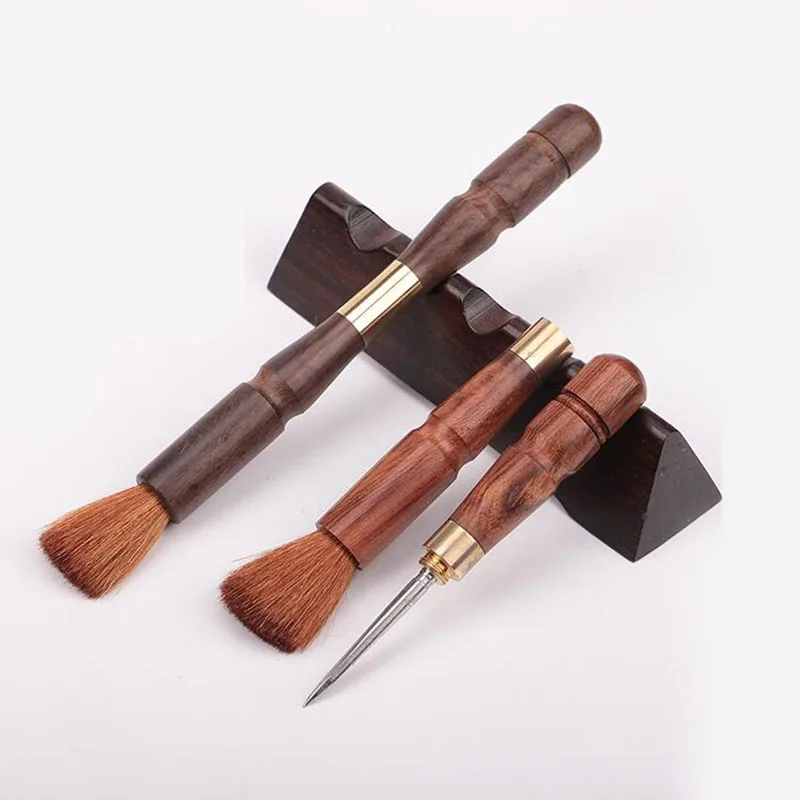 1pc Dual purpose Puer tea Sandalwood Tea Knife Needle Pick With Tea brush Puer Tools Cone Needle