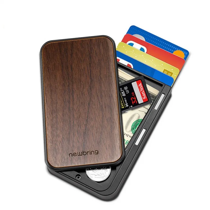 

Hot Selling 2020 New-Bring Slide Credit Card Holder Novelty Wallet with wood cover Slim Front Pocket RFID Money Clip for Men