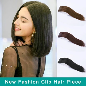 

DIANQI short straight women clip in black brown hair extensions high tempreture synthetic hair piece for women thinning hair