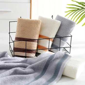 

1pc New Two-Stripe Plain Towel 100% Cotton Soft Absorbent Towel Bathroom Supplies Household Items