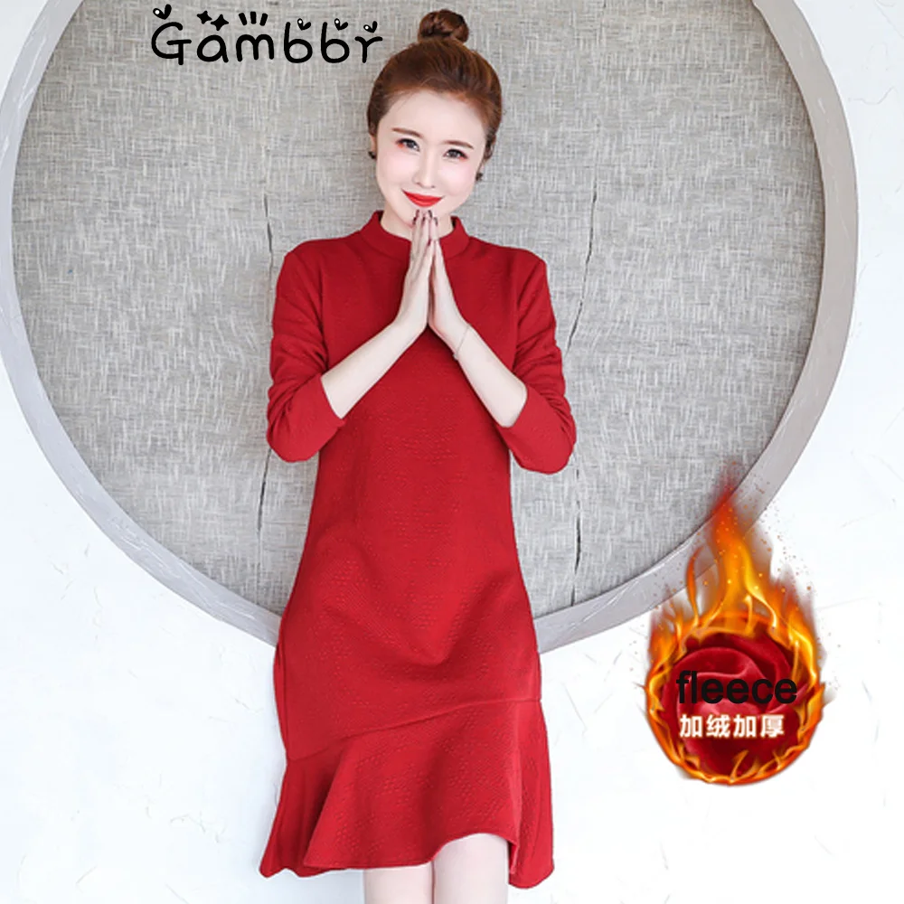 Винтажное платье Ципао китайское Новогоднее платье с длинным рукавом зимнее флисовое теплое плотное Qi Pao размера плюс женская одежда