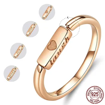 

Sterling silver rose gold ring creative lettered rotatable S925 silver ring ring