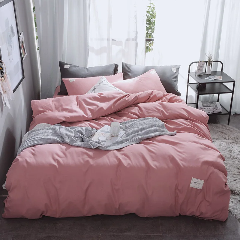 Pink Sisher роскошный комплект постельного белья, сплошной цвет, пододеяльник, наборы, одинарный, двойной, queen King size, пододеяльник, плоские льняные простыни для кровати - Цвет: Pink