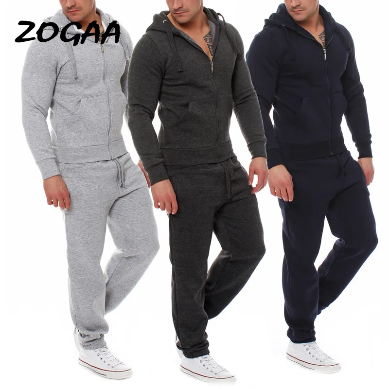 

ZOGAA 2020 two-piece men's solid color sports suit spring and autumn trousers sweatshirt men hoodie sportswear suit