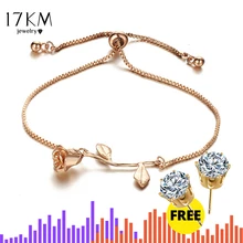 17KM Fashion Rose Flower Charm Bracelet For Women Girl Bracelet Bangle Adjustable Pulseras Mujer Wedding Bridal