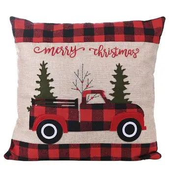 

Christmas Plaid Hold Pillow Case Cotton Cushion Cover Christmas Truck Stripe Pillow Cover Fashion Sitting Room Sofa Decoration