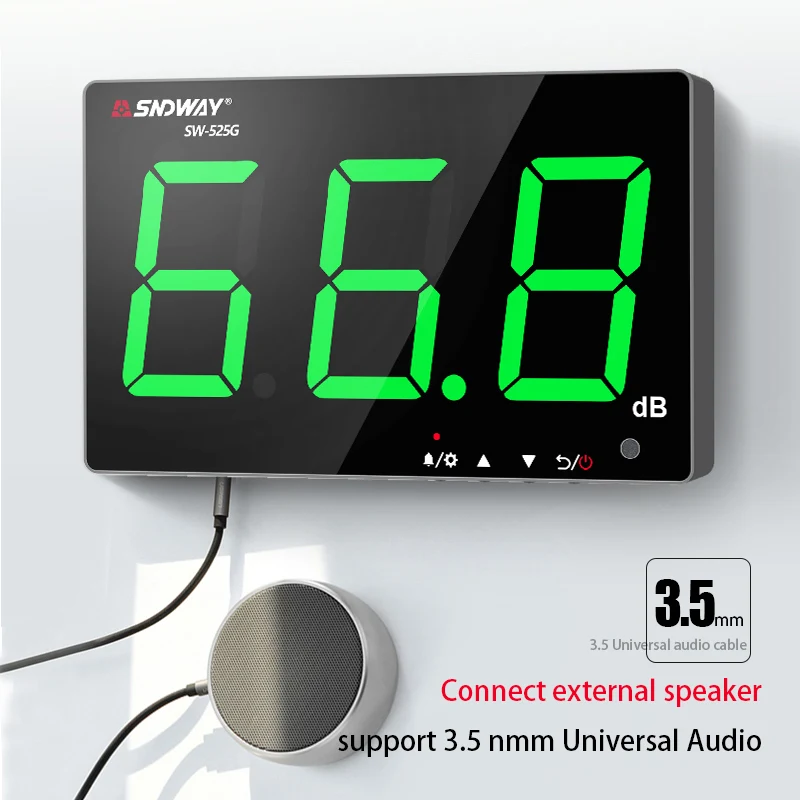 

SNDWAY wall-mounted sound level meter 30-130 db noise meter green light digital USB charging decibel monitoring noise SW-525G