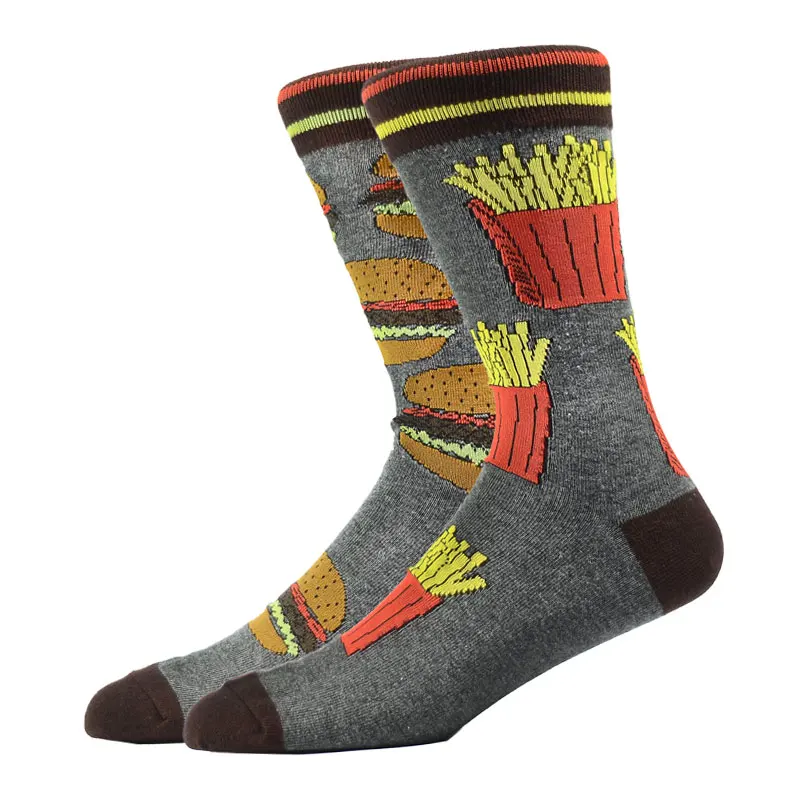 High Quality Combed Cotton Socks Food Pattern Long Tube Funny Happy Men Socks Colorful Novelty Skateboard Crew Casual Crazy Sock