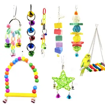 

8 Pcs Bird Colorful Bells Playing Swing Hanging Parrot Stand Toys Chewing String