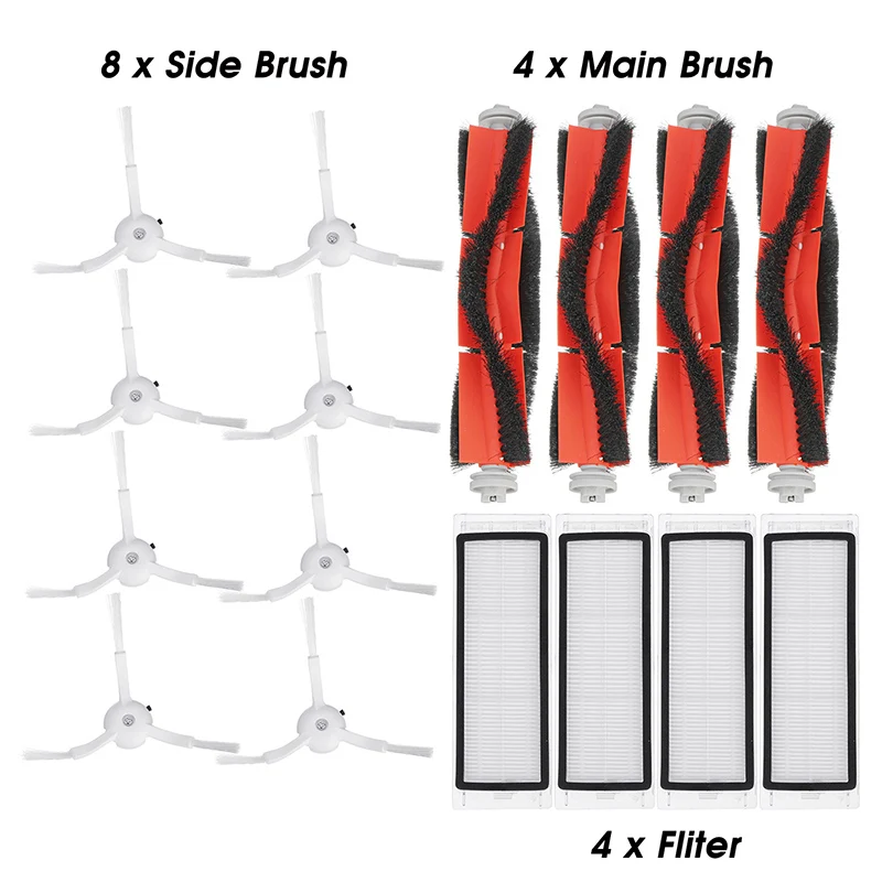 8pcs Side Brush 4pcs Roller Brush 4pcs HEPA Filter for Xiaomi Roborock Robot Vacuum Cleaner Xiaomi Mi Robot Accessories Parts