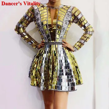 

Women Sexy Birthday party dress Rhinestones Sequins Latin DS Dancer Costume One-Piece Silver Stage Performance Costume New2020