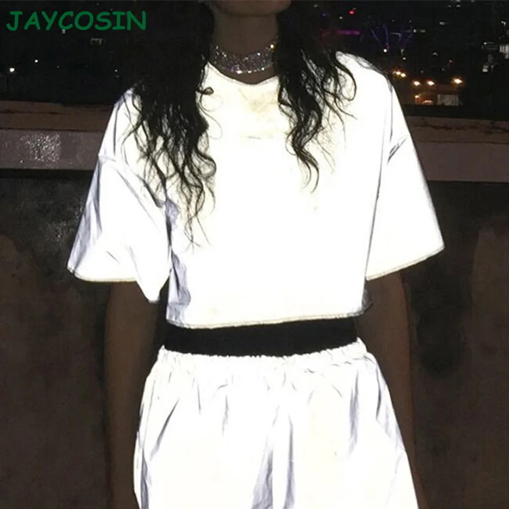 Женская Светоотражающая футболка JAYCOSIN Однотонная рубашка с коротким рукавом