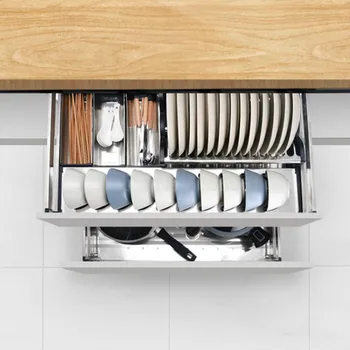 

Pull basket kitchen cabinet 304 stainless steel kitchen cabinet bowl basket drawer type seasoning basket double built-in bowl