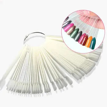 

50pcs False Nail Tips Fake Nail Art Polish Color Card Acrylic Practice Chart Palette Buckle Ring Practice Display Tools