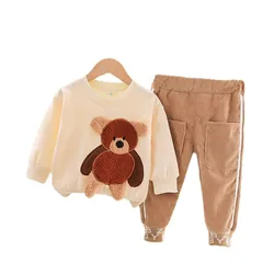 Conjunto de camisa e calça infantil, roupa casual de duas peças para garotos e garotas