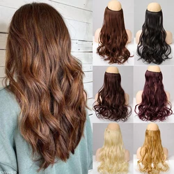 MANWEI Hair Extensions No Clip in Fish Line False Hairpiece Synthetic Hair Piece Colored Natural Brown Black Fringe Fake Hair
