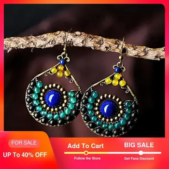 

ethnic earrings for women trendy style blue stone bronze green black synthetic carnelian water drop hook vintage jewelry 2018