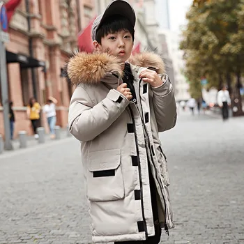 

OLEKID Russian Winter Jacket For Boys Natural Raccoon Fur Warm Boys Down Jacket Coat 5-14 Years Kids Teenage Outerwear Snowsuit