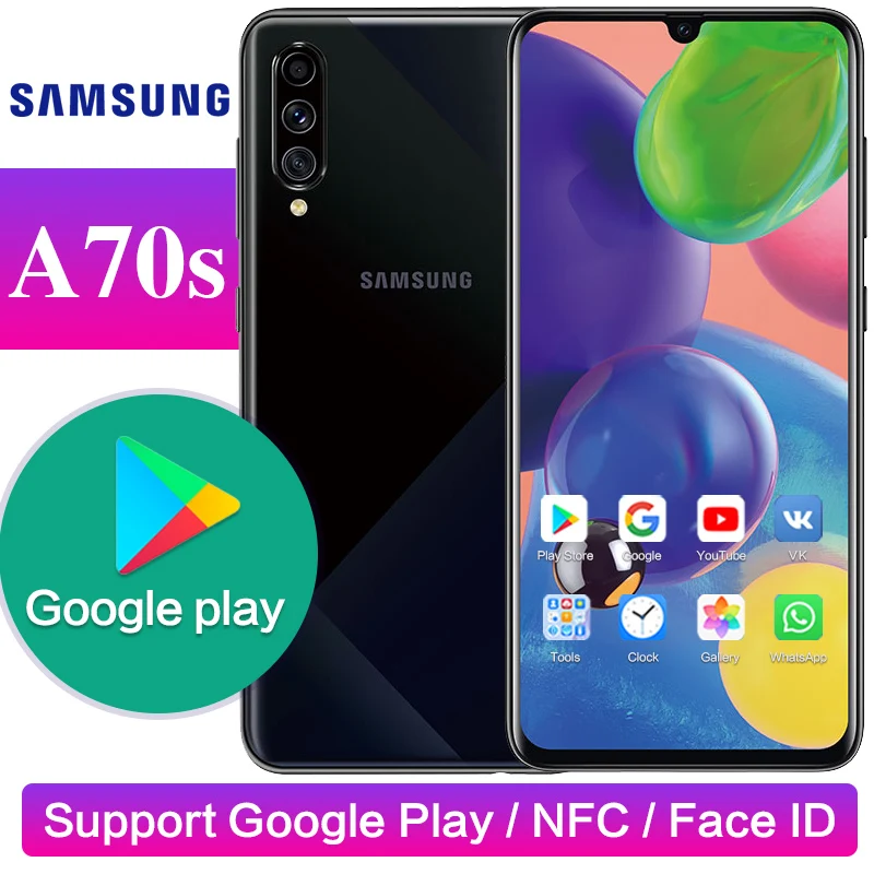 Оригинальный смартфон samsung Galaxy A70s с 8 кратным зумом Поддержка Google Play NFC Supercharge 4500