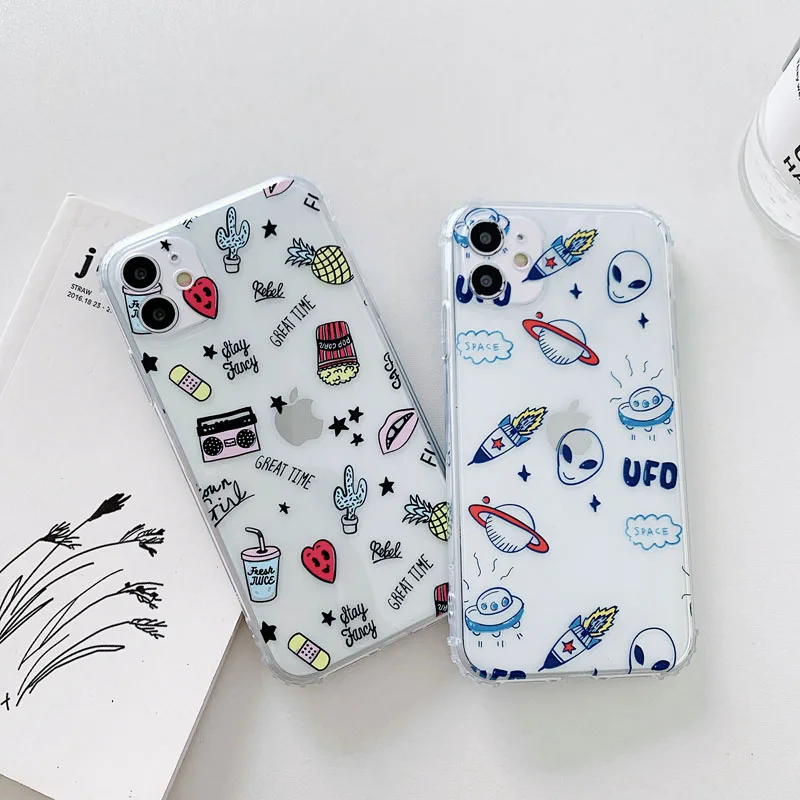 Прозрачный ТПУ чехол для iPhone 7 8 Plus X XR XS Max с забавным мультяшным космическим