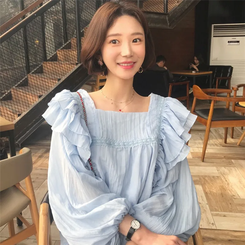 Летняя женская Милая Свободная Повседневная шикарная блузка с длинным