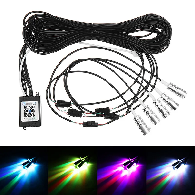 

Hot 4PCS RGB LED Strips Ambient Light APP bluetooth Control for Car Interior Atmosphere Light Lamp DIY Music 8M Fiber Optic Band