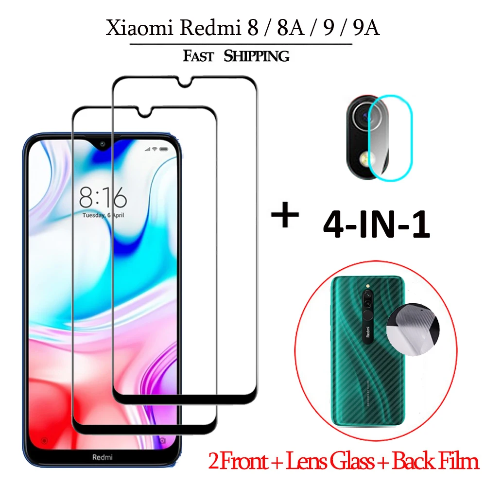 4-в-1 закаленное cтекло редми 9/9c Redmi-8 8 A Xiaomi 9A протектор объектива для ксиоми редми-8