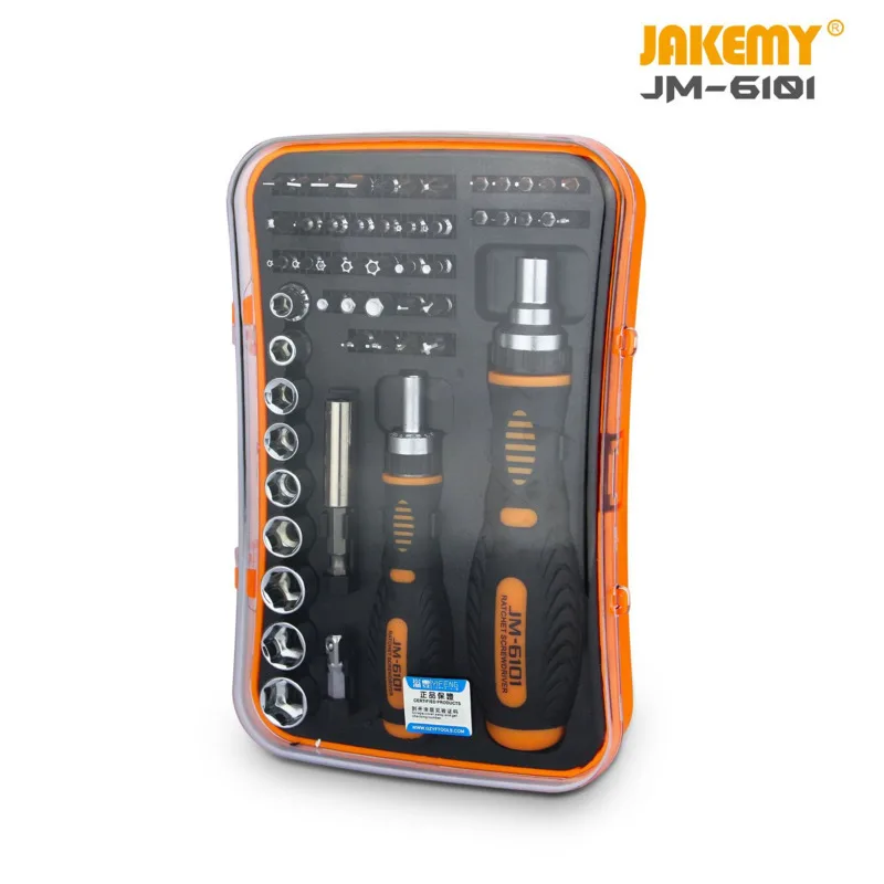 

JAKEMY Portable Ratchet Screwdriver Set Slotted Phillips Tool Box with Magnetic Bits for Cellphone DIY Repair