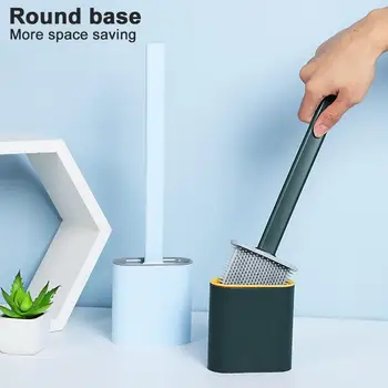 

Wall Mounted Toilet Brush Set Seamless Cleaning Long Handle Soft Brush Head TPR Toilet Brush and Holder with Lid for Bathroom