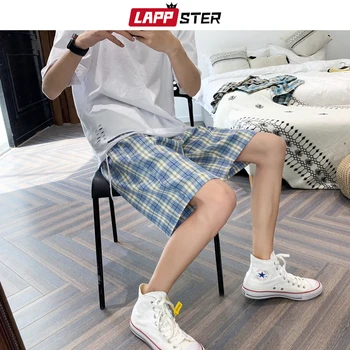 

LAPPSTER Men Harajuku Plaid Shorts Summer 2020 Casual Sweat Shorts Korean High Waist Vintage Joggers Loose Streetwear Clothing