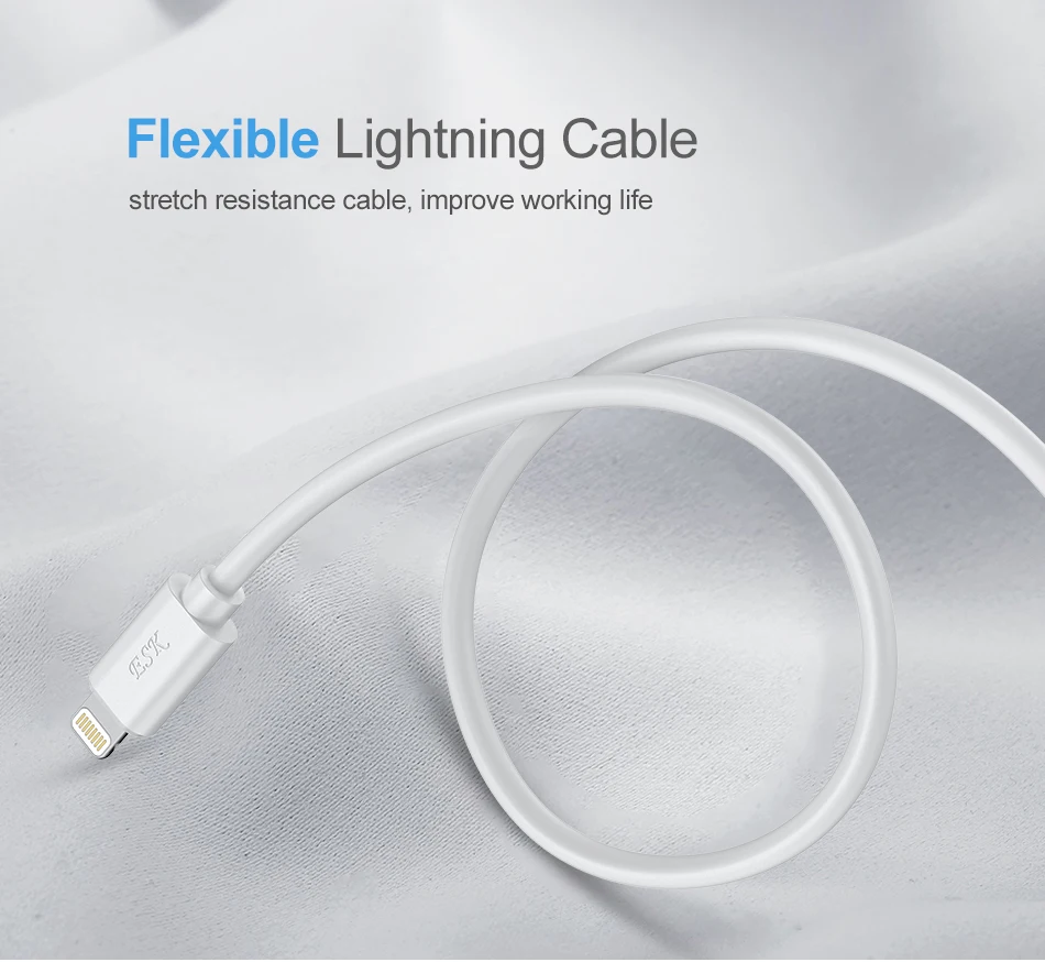ESK Lightning-USB кабель Сертифицированный MFi кабель для телефона для iPhone X Xs Max XR 8 7 6 ipad 2.4A Быстрая зарядка USB зарядное устройство Шнур для передачи данных