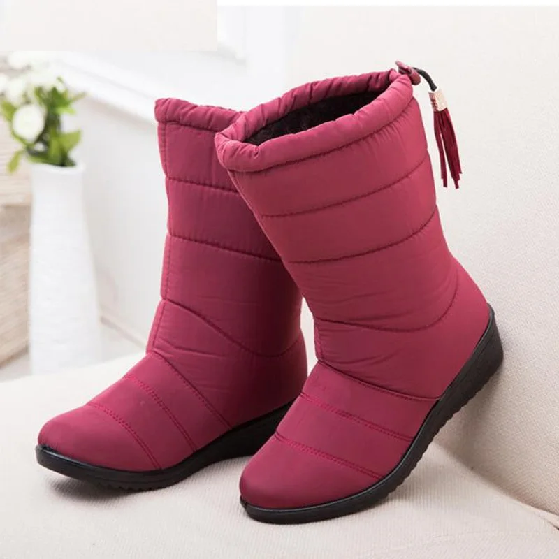Женские ботинки; зимние ботинки; женские ботильоны; теплая женская обувь; водонепроницаемые женские ботинки; botas mujer - Цвет: Красный
