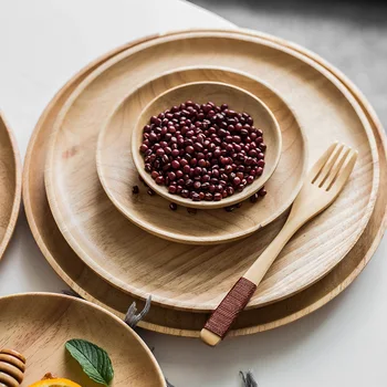 

Wooden tray rectangular family Japanese solid wood round tea cup plate hotel fruit cake plates luxeery plates set flatware set