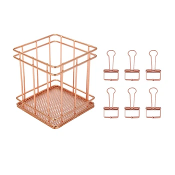 

9 Pcs Rose Gold Stationery Organizer for Office School: 8 Pcs Binder Clip Paper Organizer Decorative Metal Clips & 1 Pcs Square