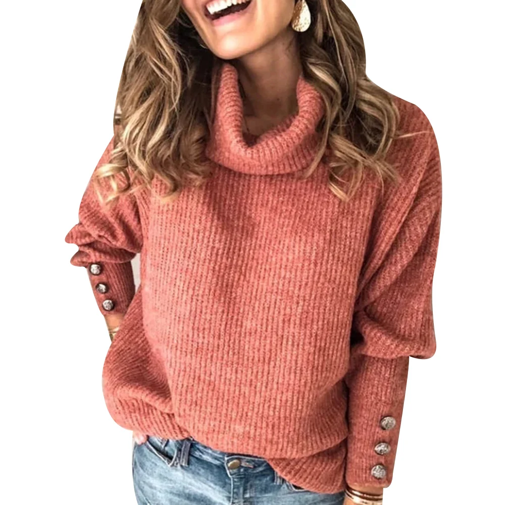 

Puimentiua Spring Autumn Knitted Pullover Women Casual Turtleneck Sweater Fashion Solid Color Loose Sweters Femme Knitwear Mujer