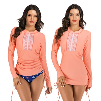 

Rash Guard Women long sleeve Swimwear Patchwork Surfing two piece Swimsuits For Women Diving Swimming Running Top UPF50+