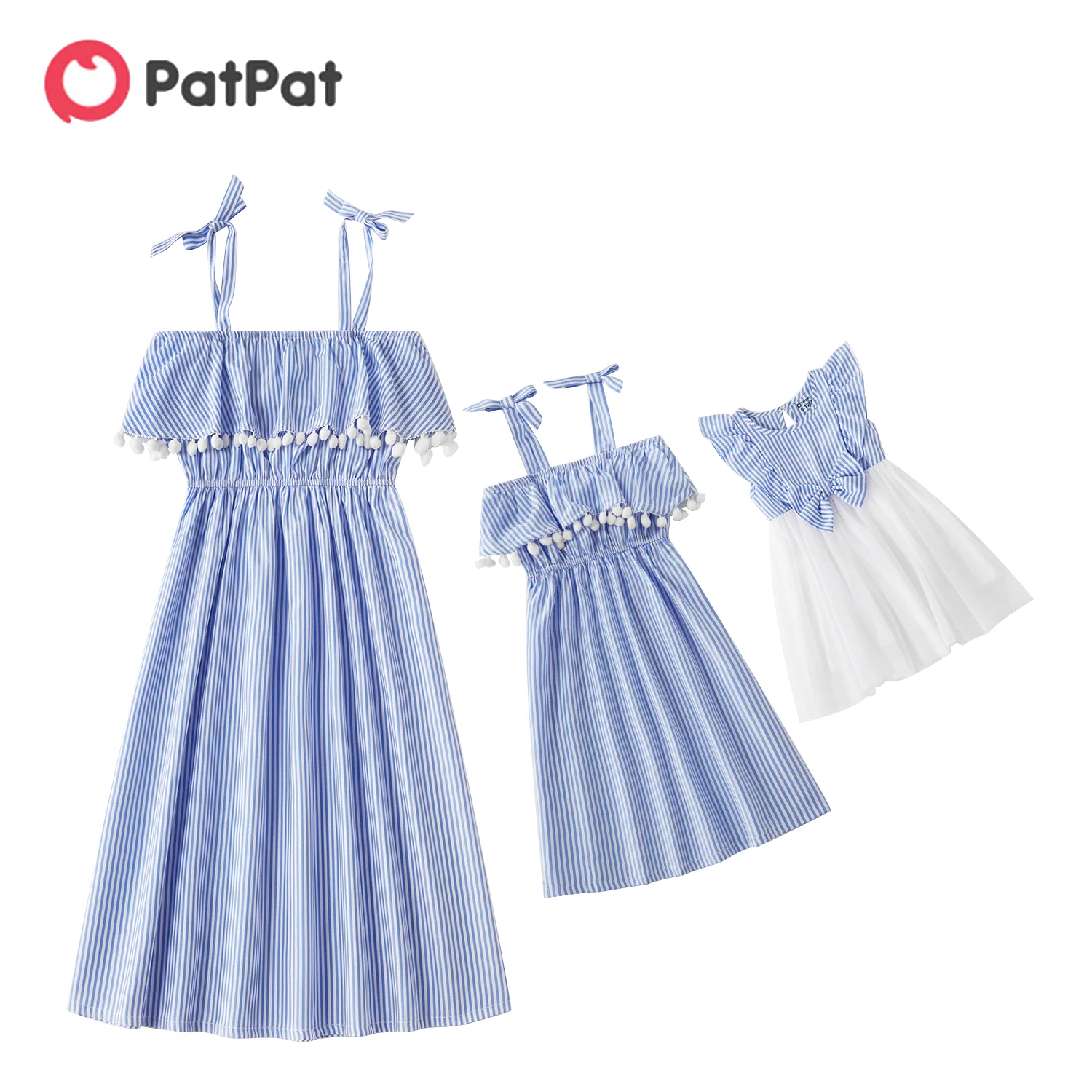 PatPat 2021 New Arrival Striped Ruffle Off-shoulder Dresses for Mommy and Me