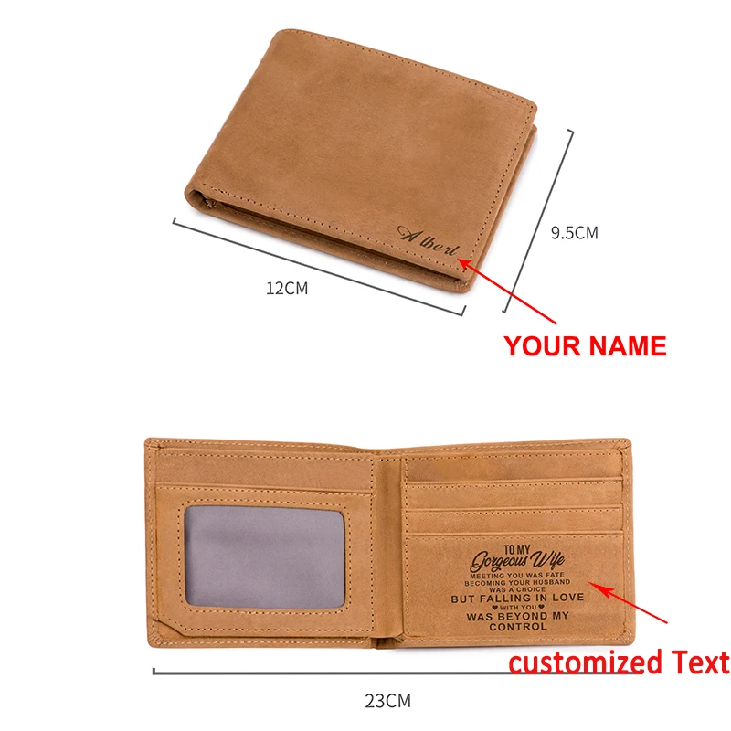 Personalized Gift Set Bifold Wallet Genuine Leather Money Purse Custom Gift For Son With Coins Pocket Card Holder DropShipping