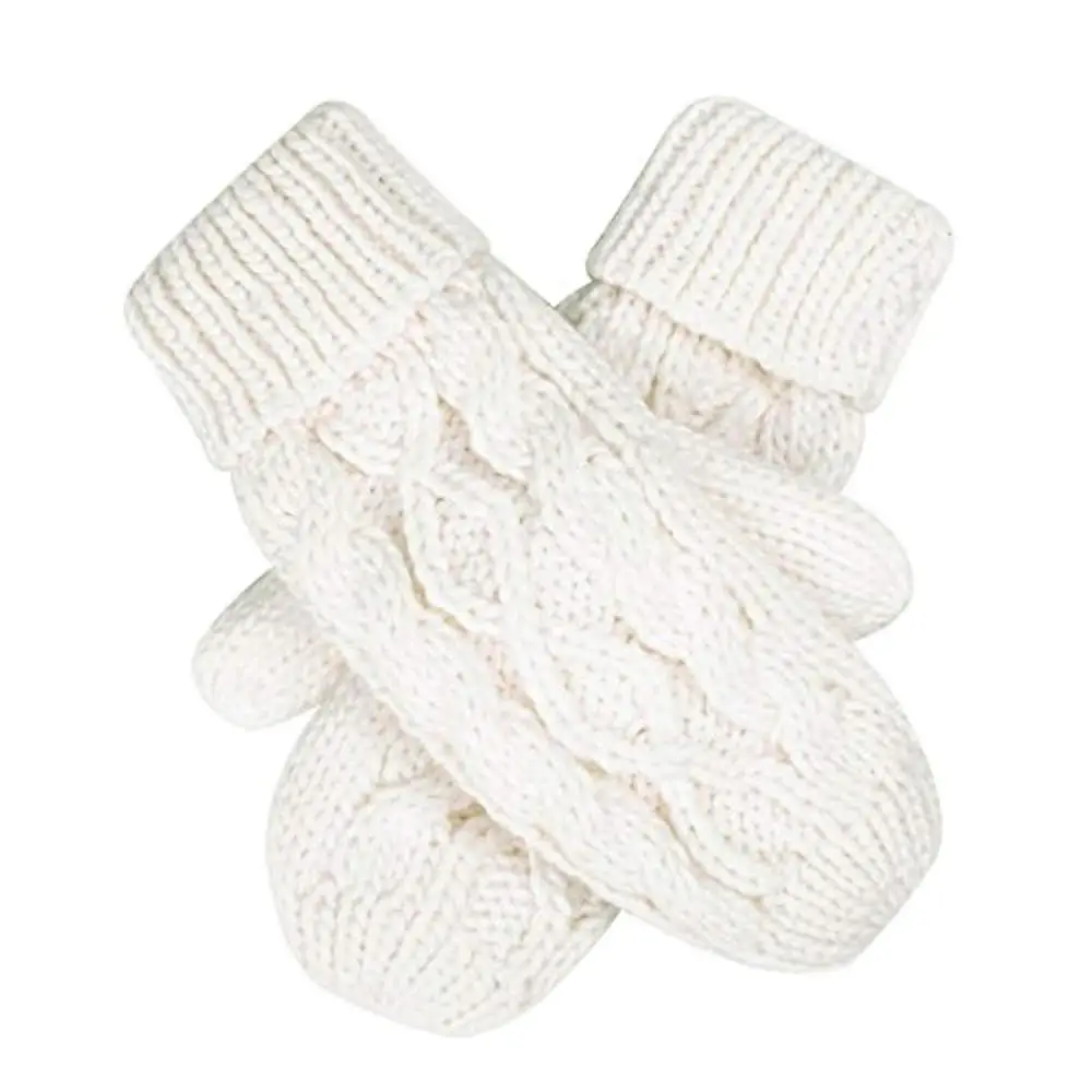 Women Winter Crochet Camp Protective Gloves Twist Cable Knit Hand Warmer Mittens Winter Gloves - Цвет: Белый