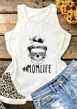 

# MOM LIFE Women’s Skull With Leopard Glasses Print Women Tank Tops O-Neck Sleeveless Summer Tank Shirt Female Harajuku Clothes