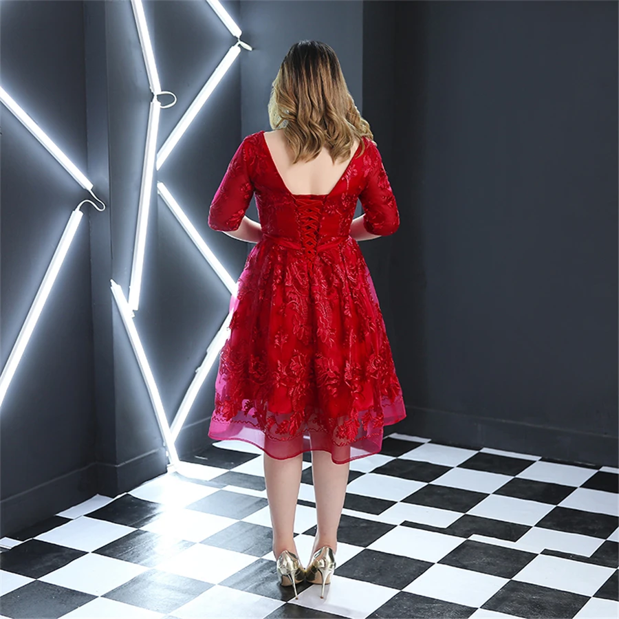 Платье для выпускного вечера бордовое с коротким рукавом Vestidos De Gala v-образным вырезом без спинки платья женские вечерние платья T288 размера плюс на шнуровке платье для выпускного вечера
