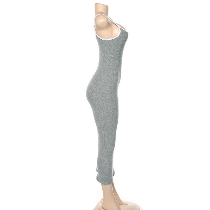 Autumn Women Bodycon Sheath Dress Sexy Knitted Cotton Spaghetti Strap Sleeveless 2019 Casual Slim Midi Dress Black White Gray  (19)