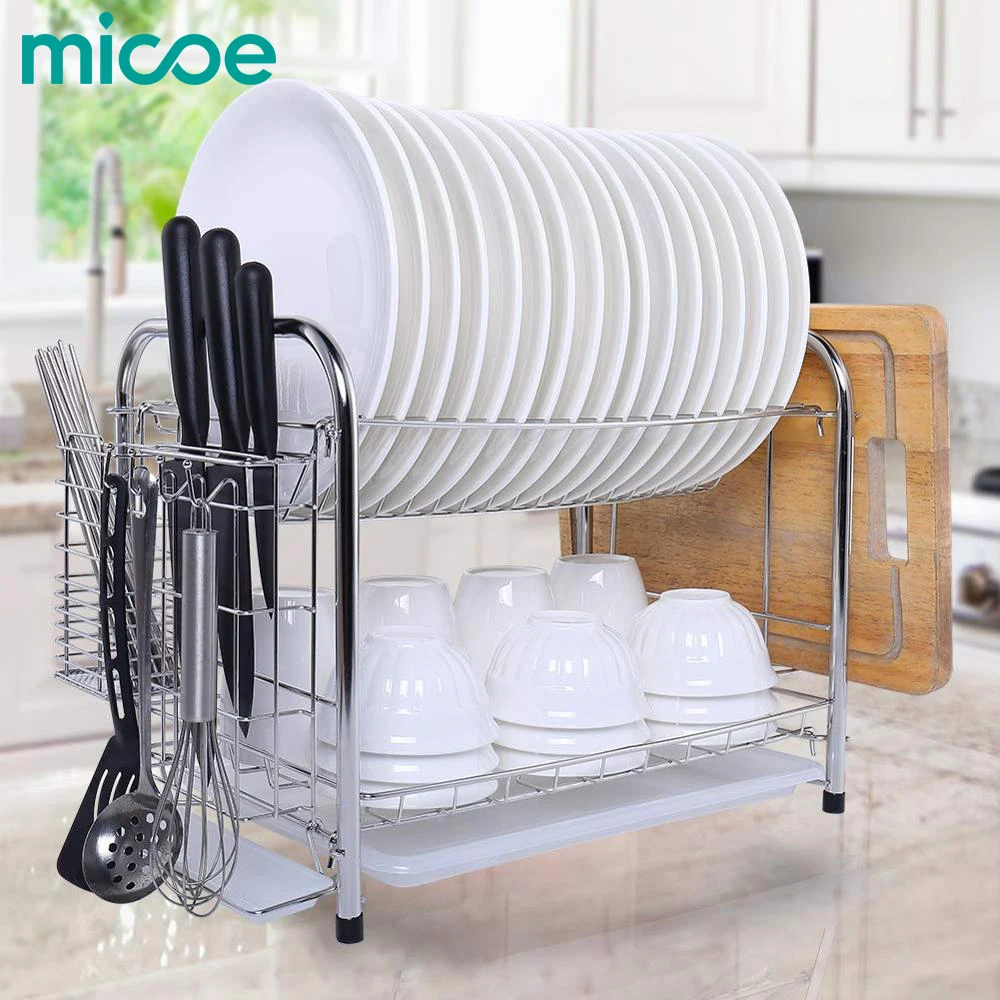 

MICOE Dish rack for kitchen stainless steel Double layer ableware rack drying tableware With cutting board shelf