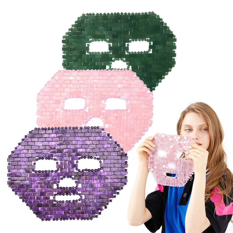 

Натуральная маска для сна из розового кварца, аметистовая маска для лица, расслабляющая маска для лица для холодной терапии, спа, Нефритовая маска для глаз, массажер с коробкой